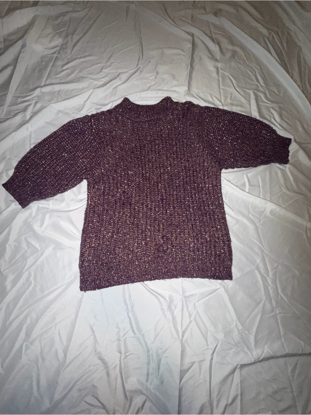 Maurices Purple Multicolor Mock Neck Puff Sleeve Knit Sweater Large